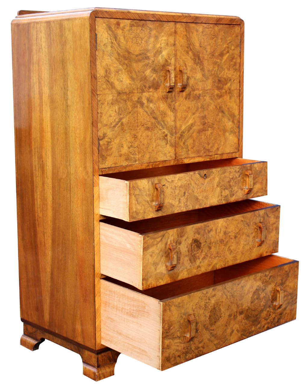 Art Deco Walnut Figured Walnut Tallboy , Circa 1930 View VIII