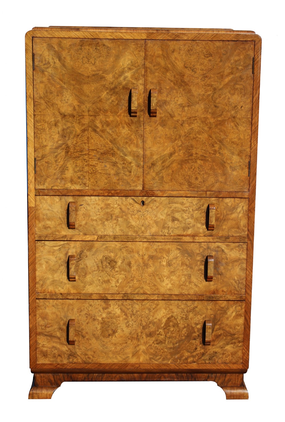Art Deco Walnut Figured Walnut Tallboy , Circa 1930 View IX