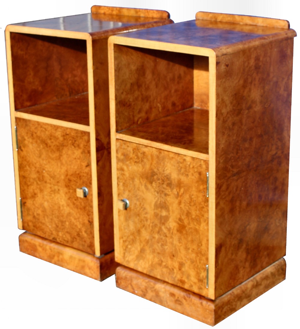 Art Deco Pair Of Walnut Bedside Cabinets, c1930