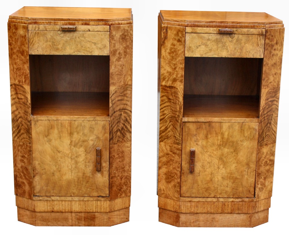 Art Deco Pair Of Walnut Bedside Cabinets, c1930