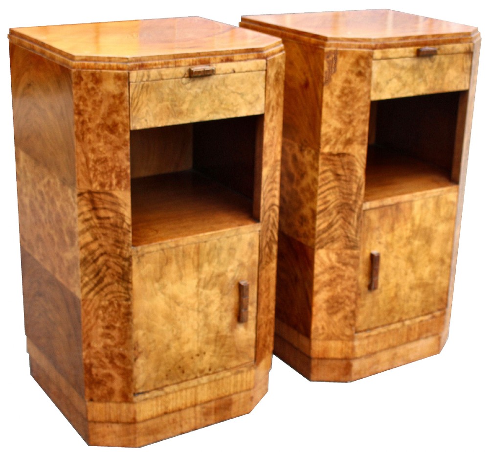 Art Deco Pair Of Walnut Bedside Cabinets, c1930 View II
