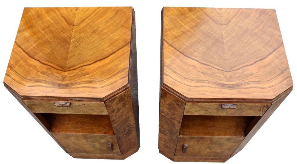 Art Deco Pair Of Walnut Bedside Cabinets, c1930 View III