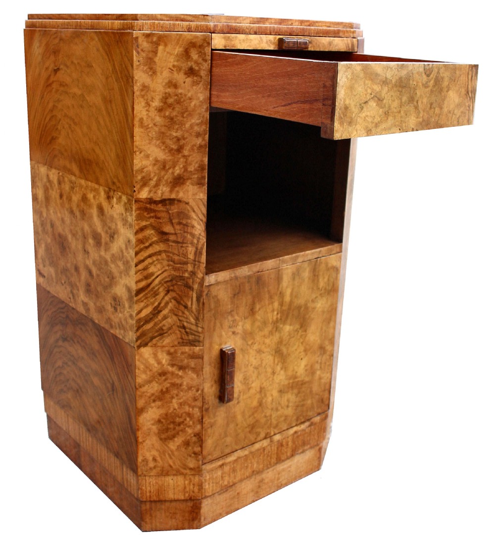 Art Deco Pair Of Walnut Bedside Cabinets, c1930 View VIII