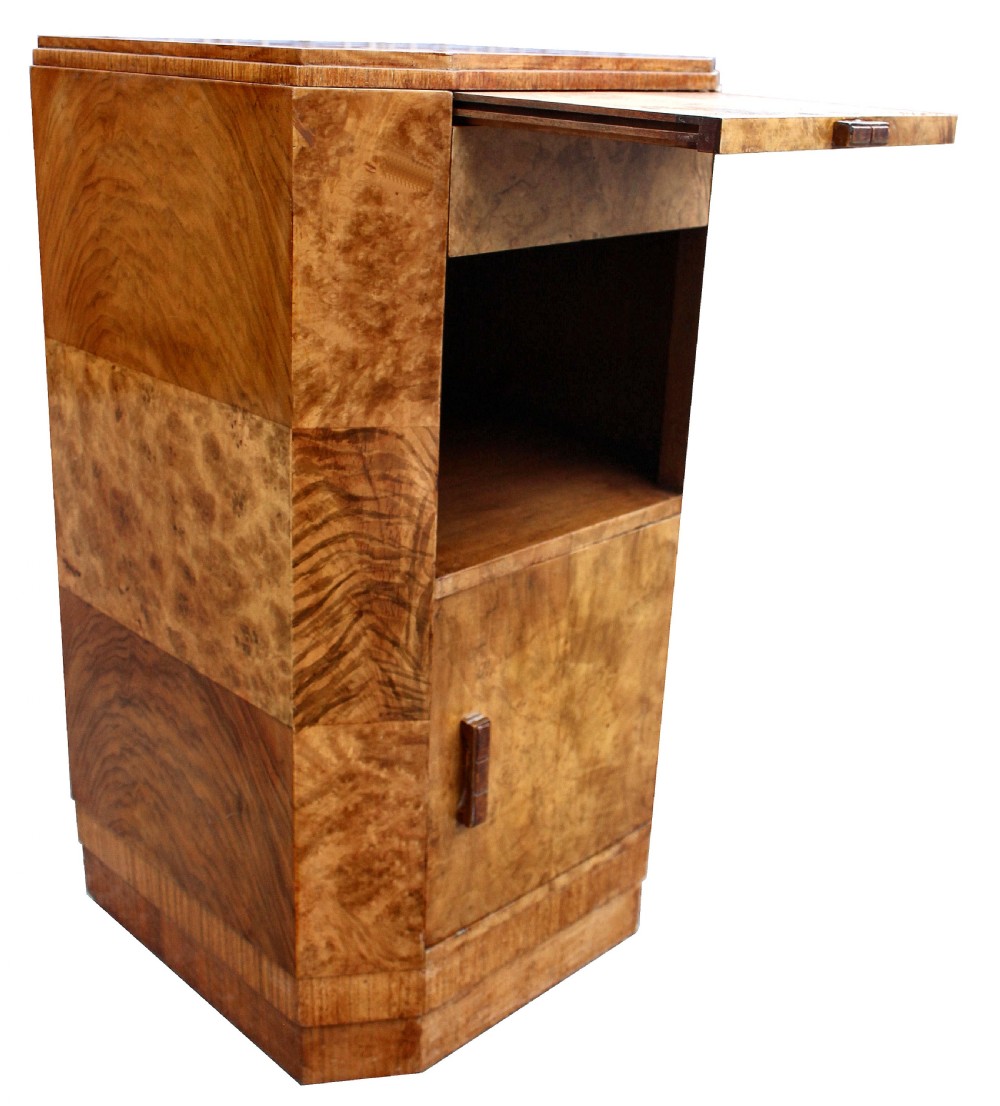 Art Deco Pair Of Walnut Bedside Cabinets, c1930 View X