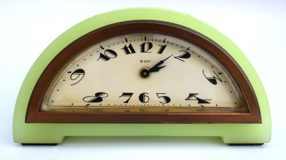 Art Deco Green Onyx  8 Day Mantle Clock, c1930