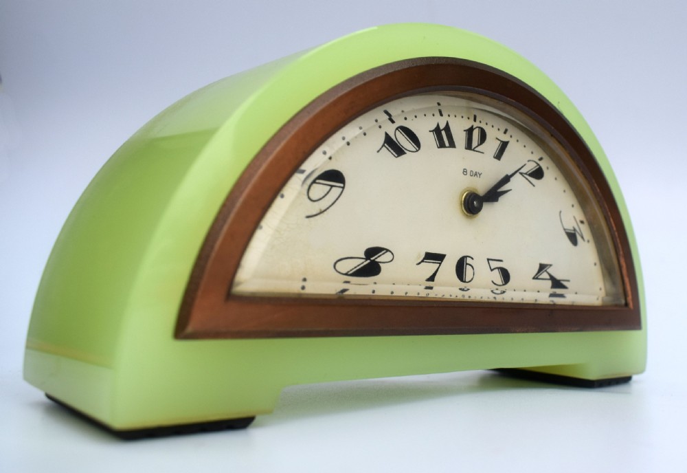 Art Deco Green Onyx  8 Day Mantle Clock, c1930 View II