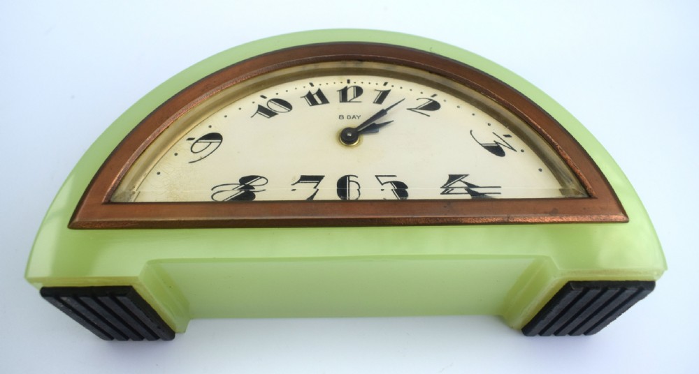 Art Deco Green Onyx  8 Day Mantle Clock, c1930 View VI
