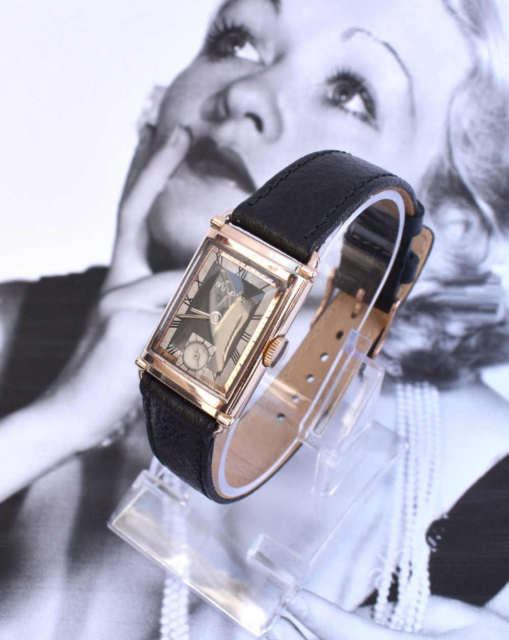 Art Deco Gents President Wrist Watch 14k Rose GF, 21 Jewels, By BULOVA 