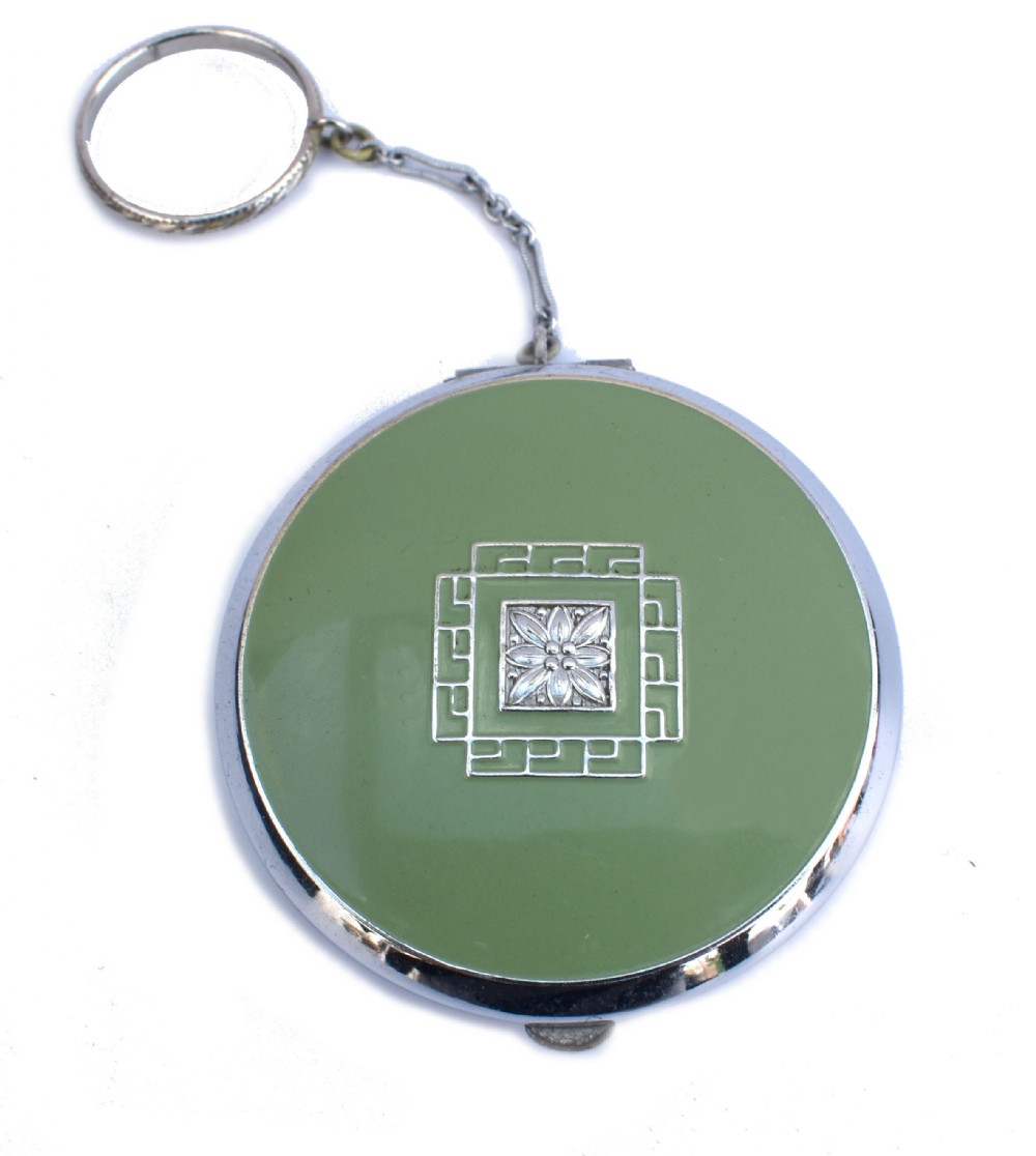 Art Deco Ladies Green Enamel & Chrome Powder Compact, c1930 