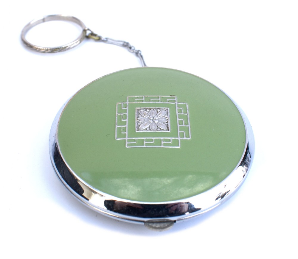 Art Deco Ladies Green Enamel & Chrome Powder Compact, c1930  View II