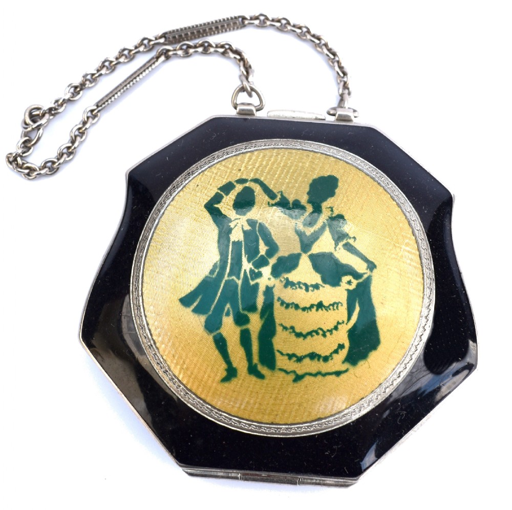Art Deco & Enamel Guilloche Ladies Powder Compact, c1930