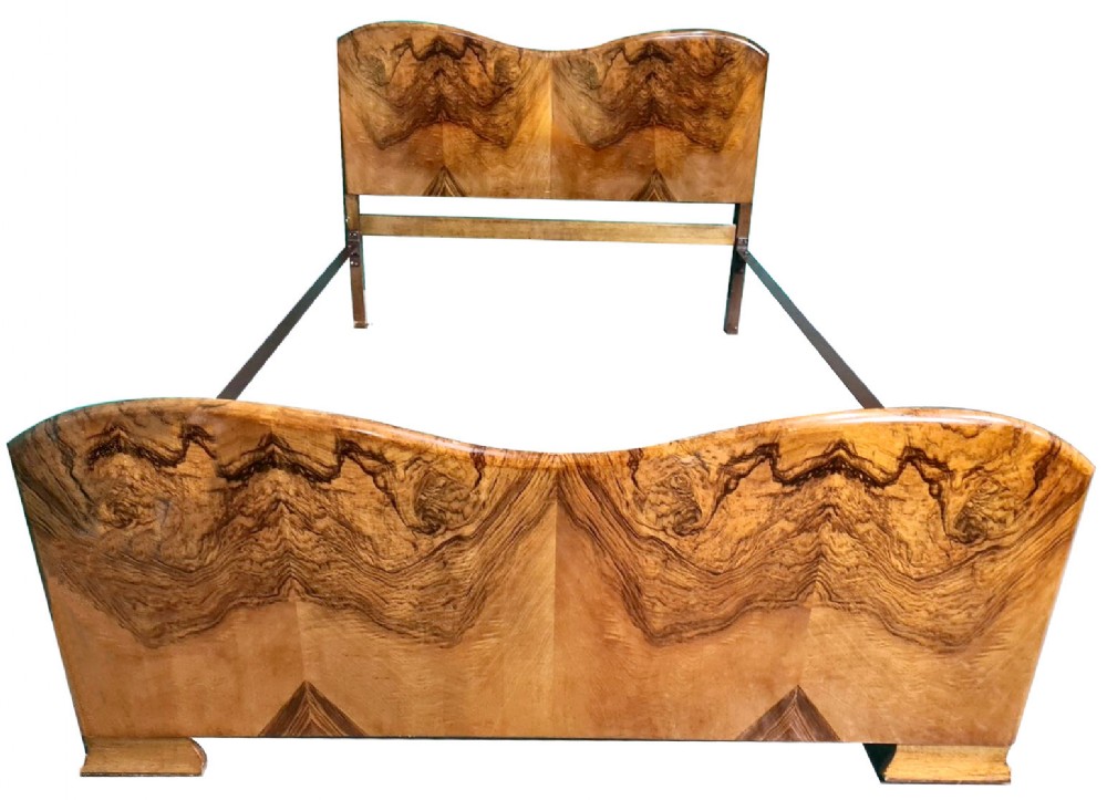 Original 1930's Art Deco Odeon Walnut Double Bed