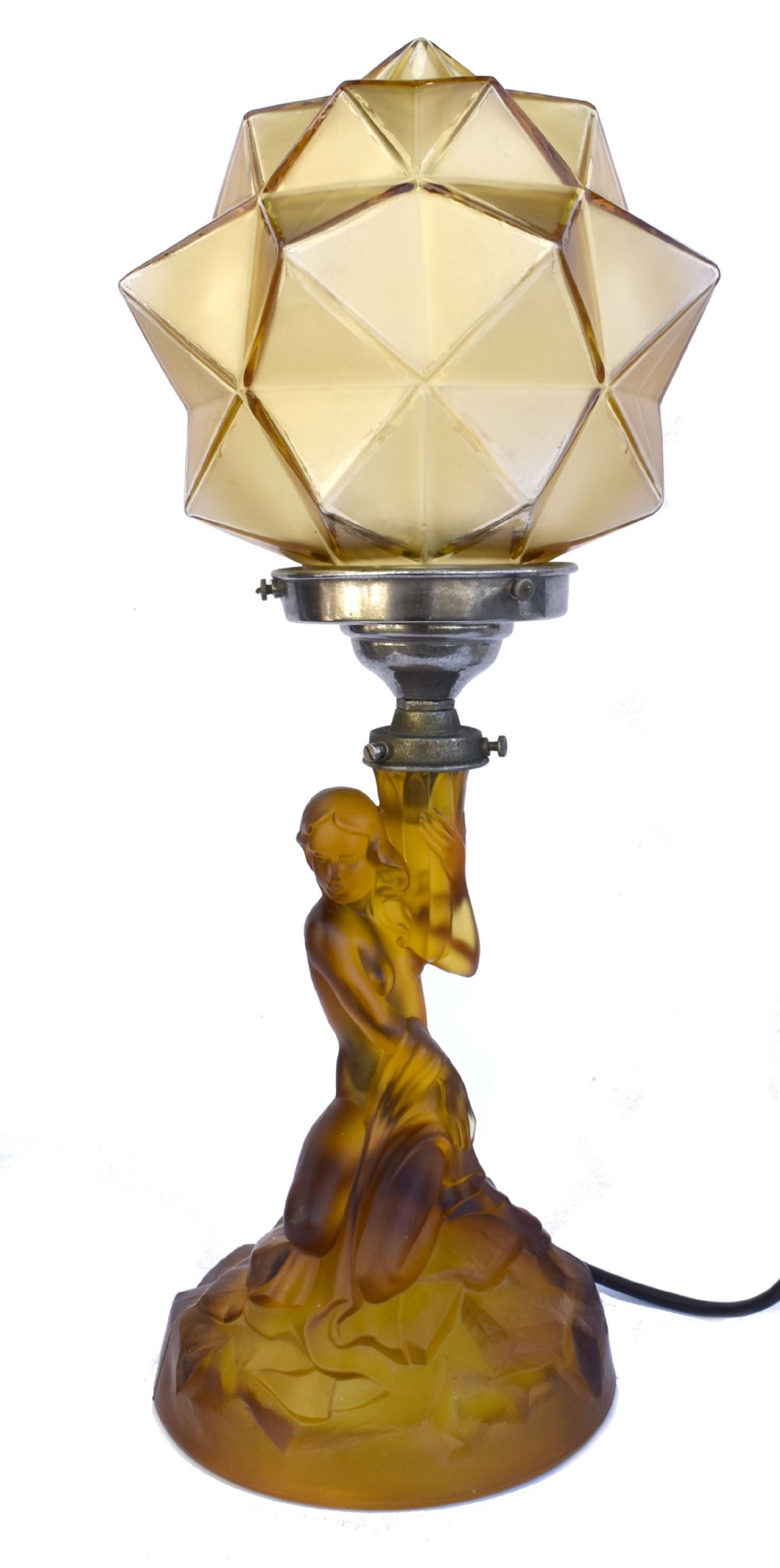 Art Deco Walther and Sohne Amber Glass Table Lamp, Circa 1930's