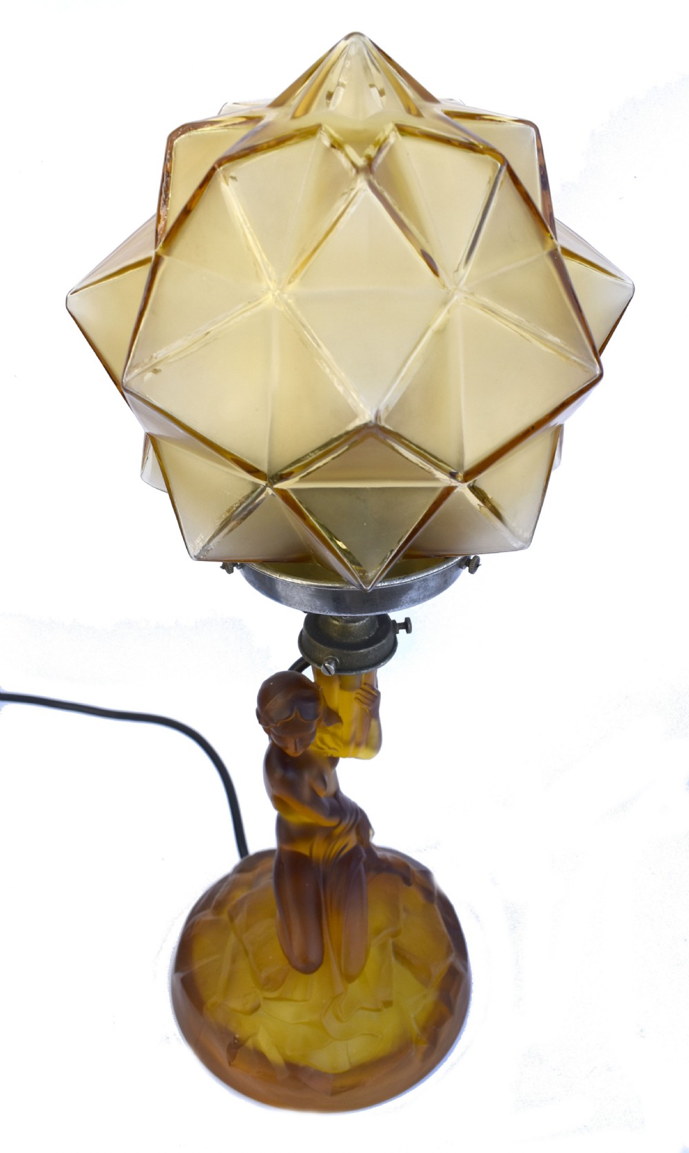 Art Deco Walther and Sohne Amber Glass Table Lamp, Circa 1930's View IV
