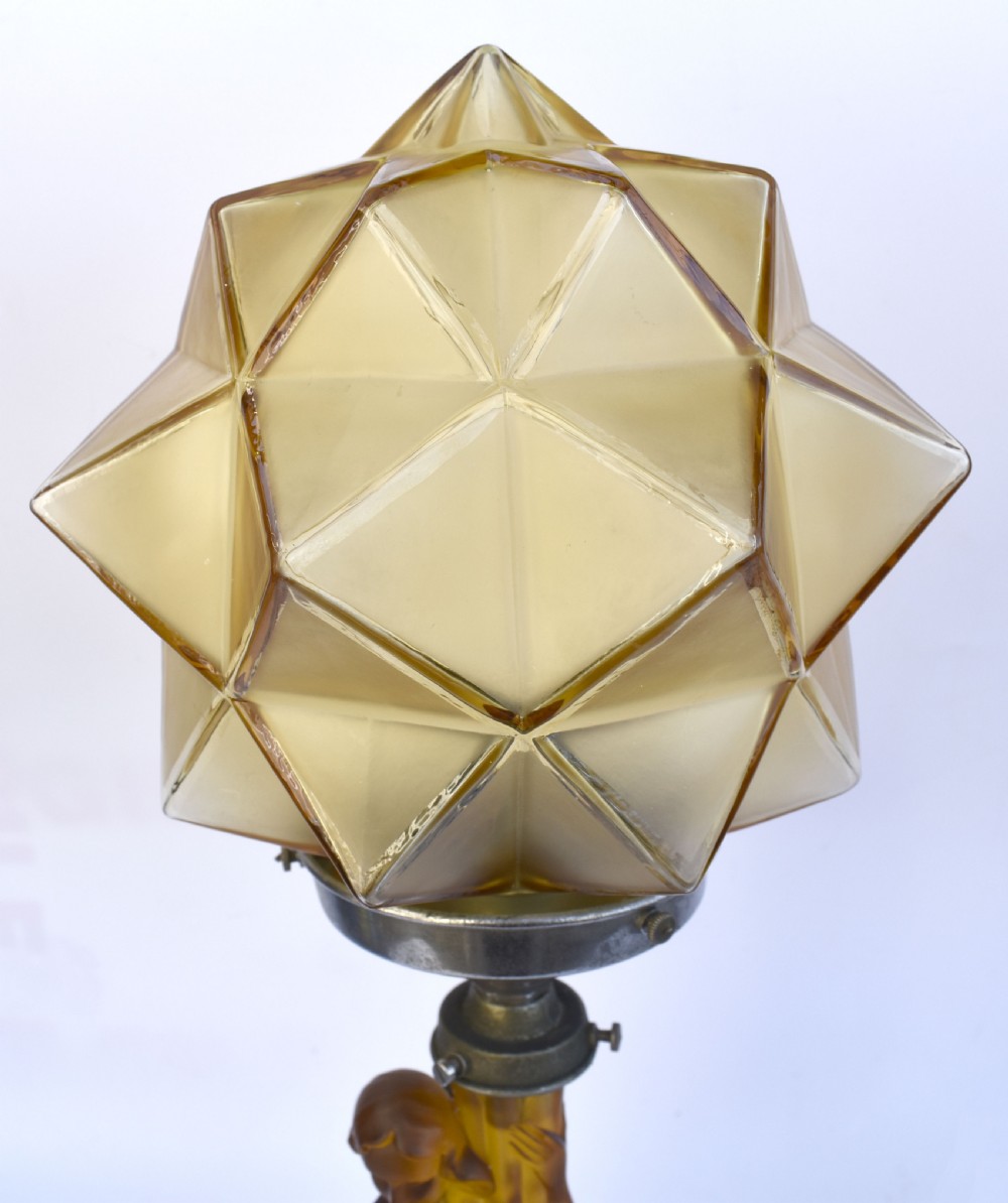 Art Deco Walther and Sohne Amber Glass Table Lamp, Circa 1930's View V