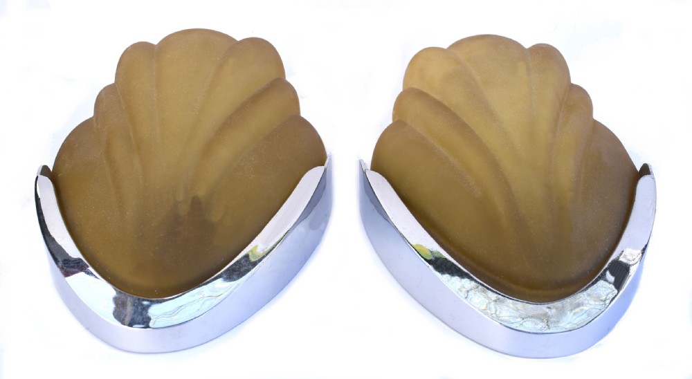 Art Deco Matching Pair Of Glass & Chrome Wall Lights, c1930 View II