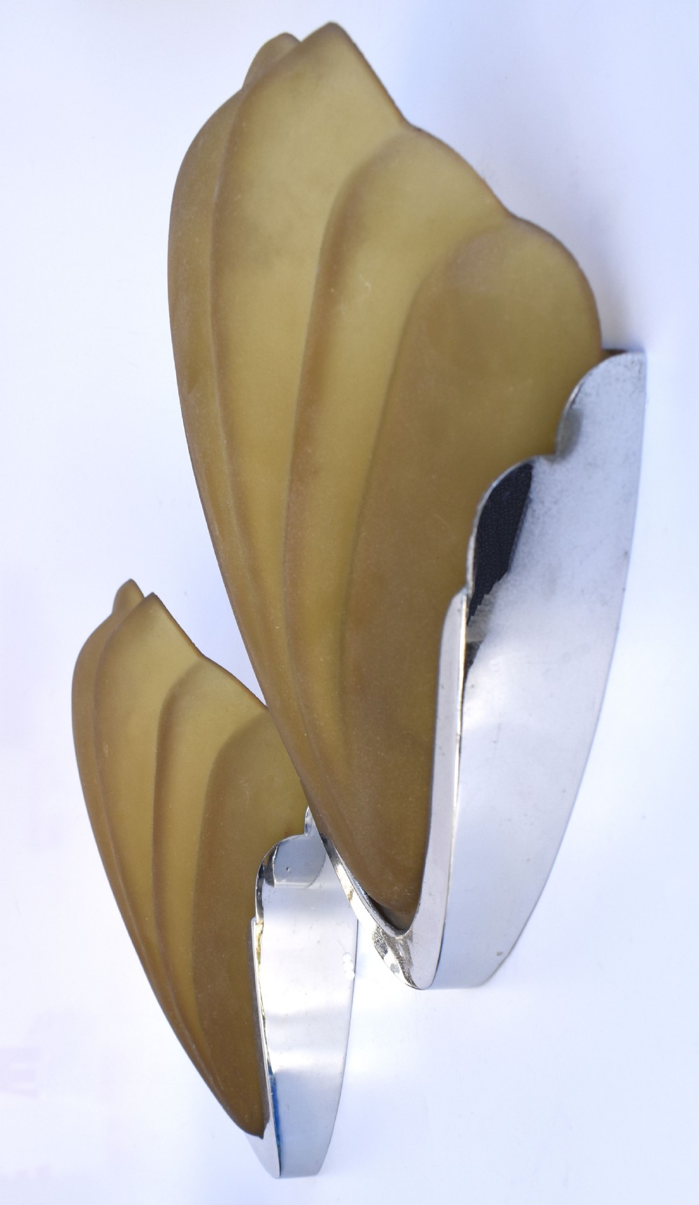 Art Deco Matching Pair Of Glass & Chrome Wall Lights, c1930 View III