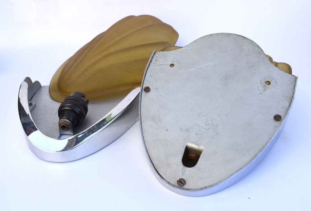 Art Deco Matching Pair Of Glass & Chrome Wall Lights, c1930 View IV