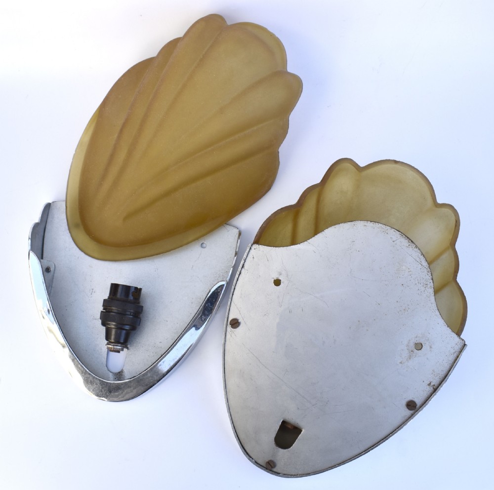 Art Deco Matching Pair Of Glass & Chrome Wall Lights, c1930 View V