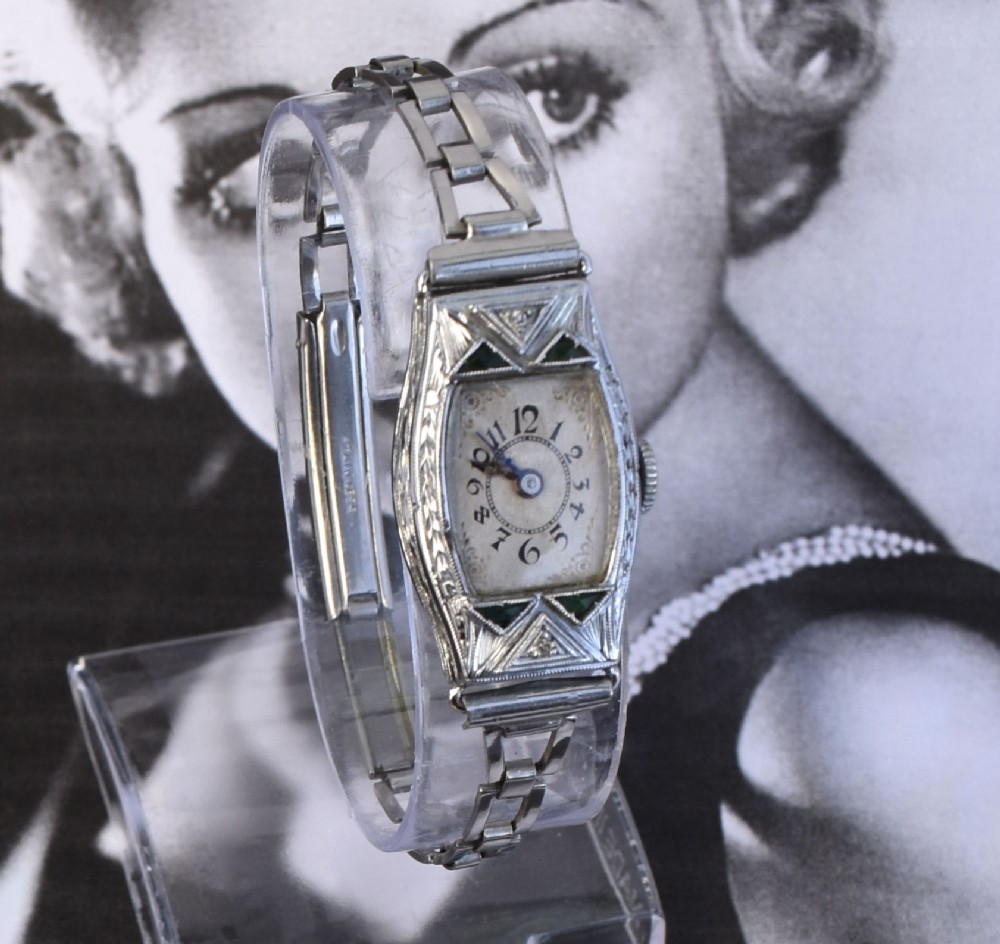 Art Deco Ladies White Gold Filled Wrist Watch, c1932