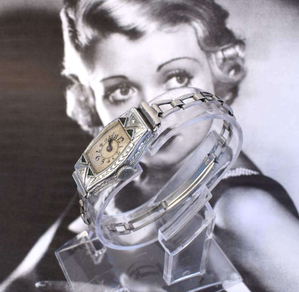 Art Deco Ladies White Gold Filled Wrist Watch, c1932 View VI