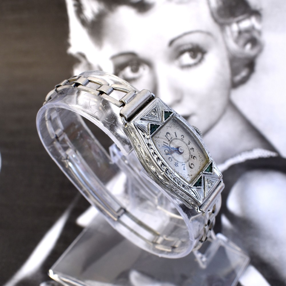 Art Deco Ladies White Gold Filled Wrist Watch, c1932 View VII