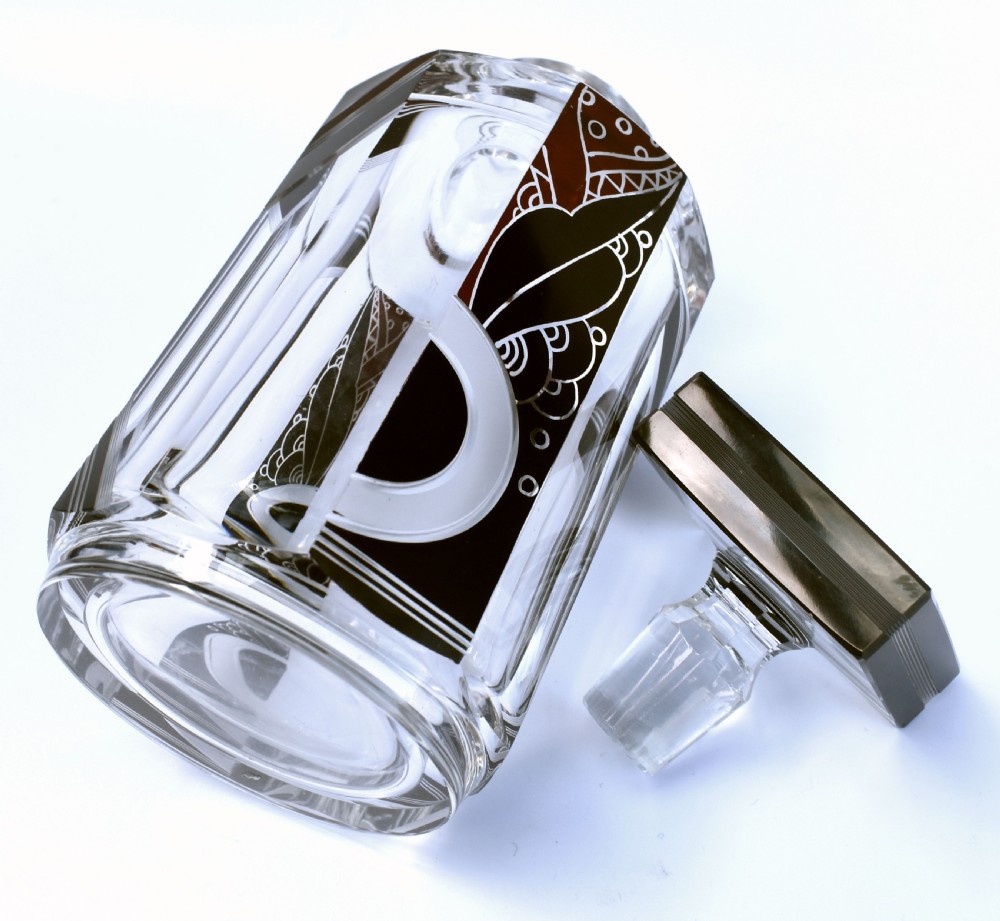 Art Deco 1930's Czech Geometric Glass Decanter Set View IV