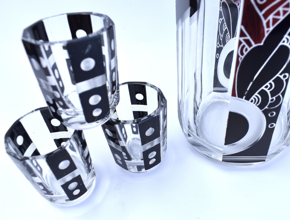 Art Deco 1930's Czech Geometric Glass Decanter Set View VII
