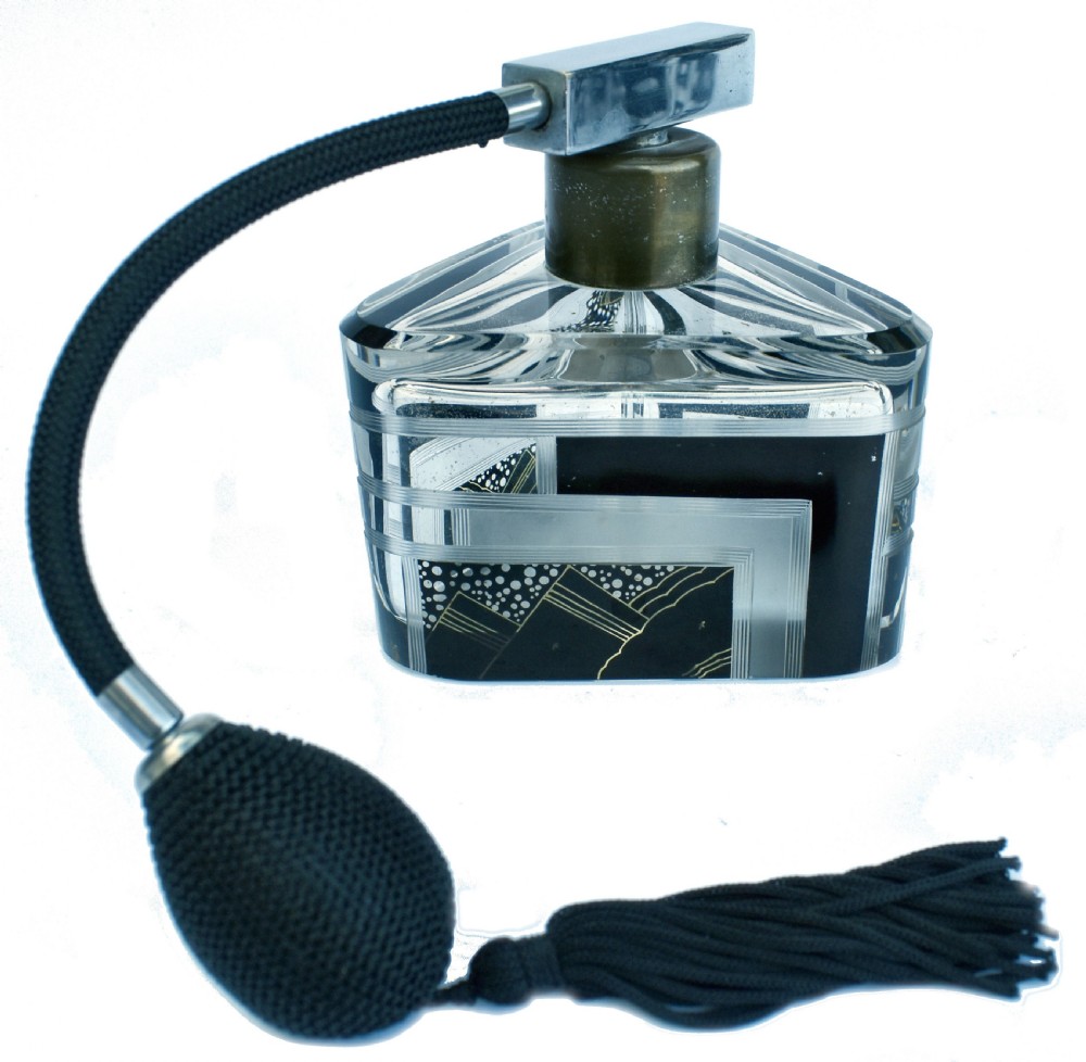 Art Deco Atomizer Perfume Glass Bottle, 1930's