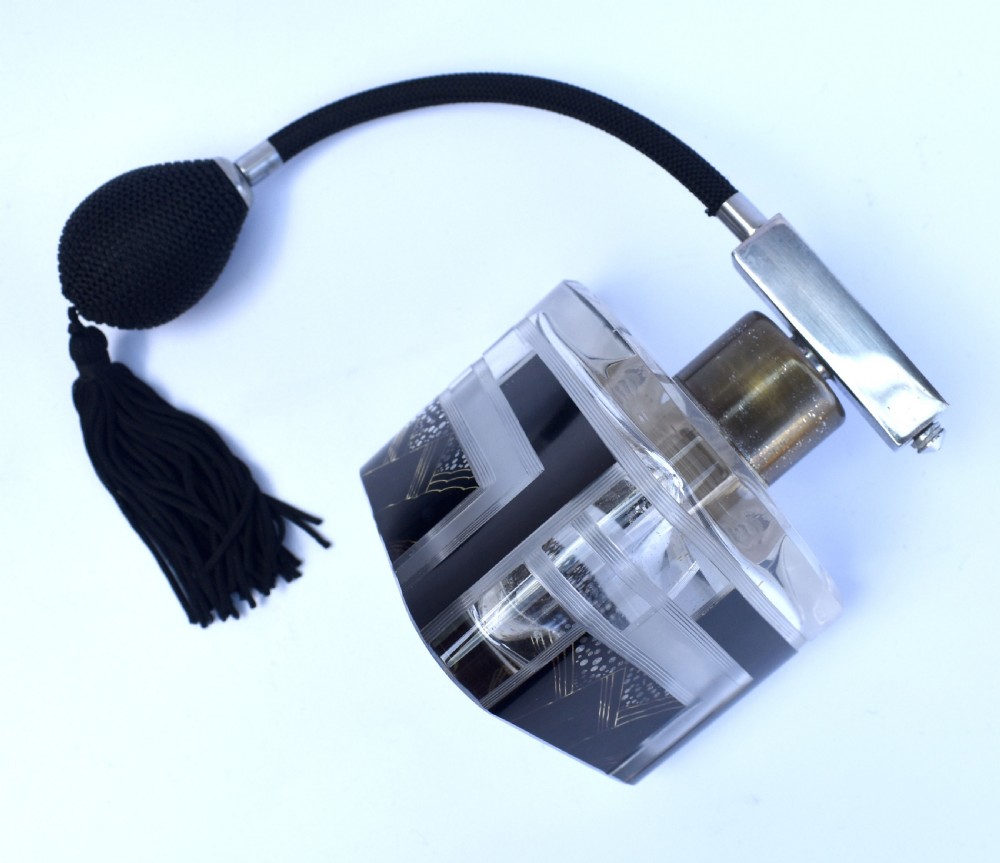 Art Deco Atomizer Perfume Glass Bottle, 1930's View II