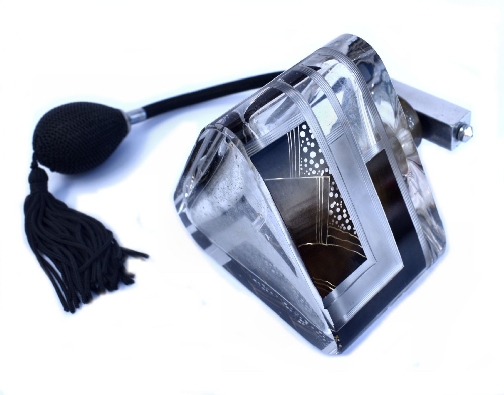 Art Deco Atomizer Perfume Glass Bottle, 1930's View V