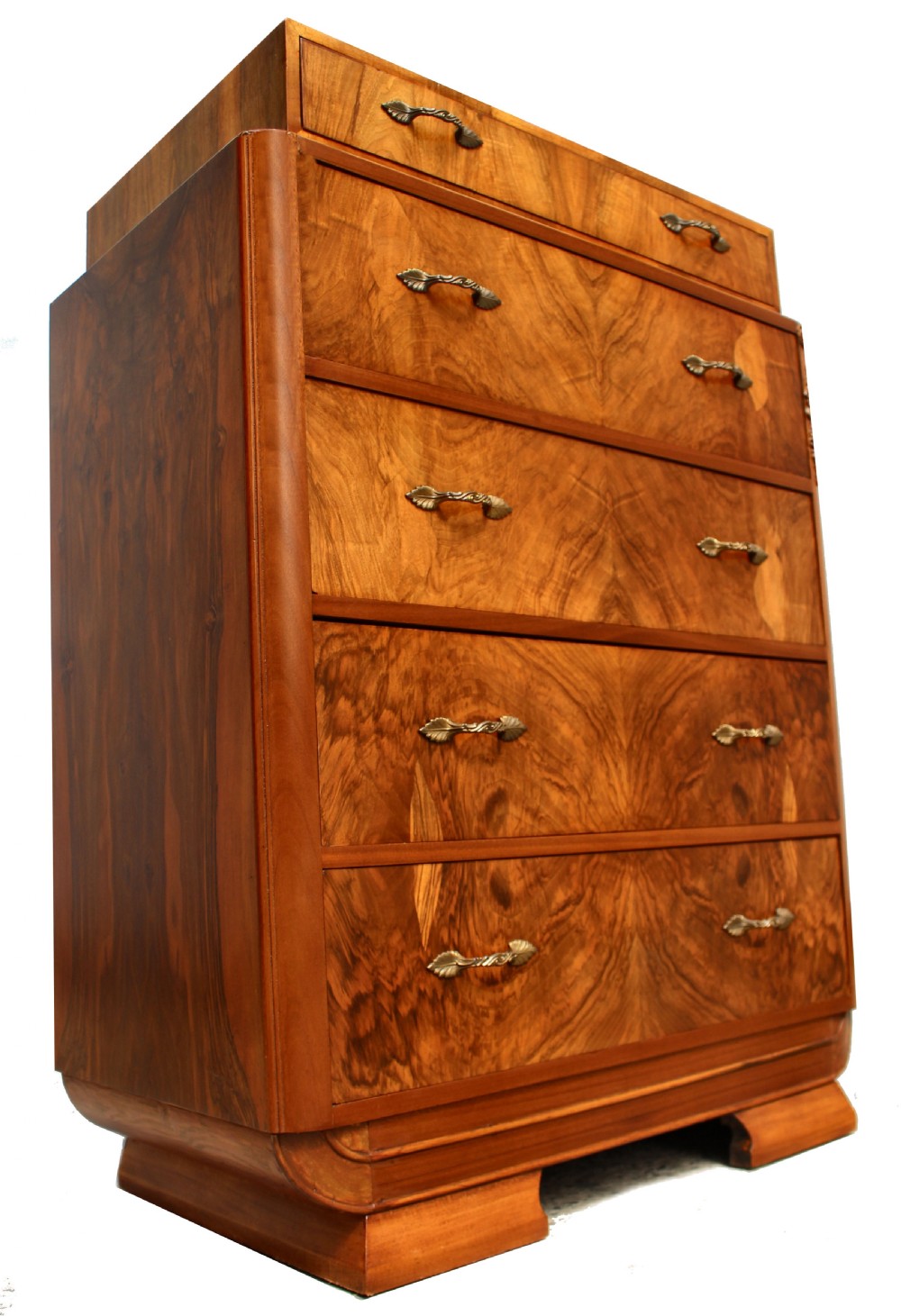 Art Deco Figured Walnut Chest Of Five Drawers, c1930 View IV