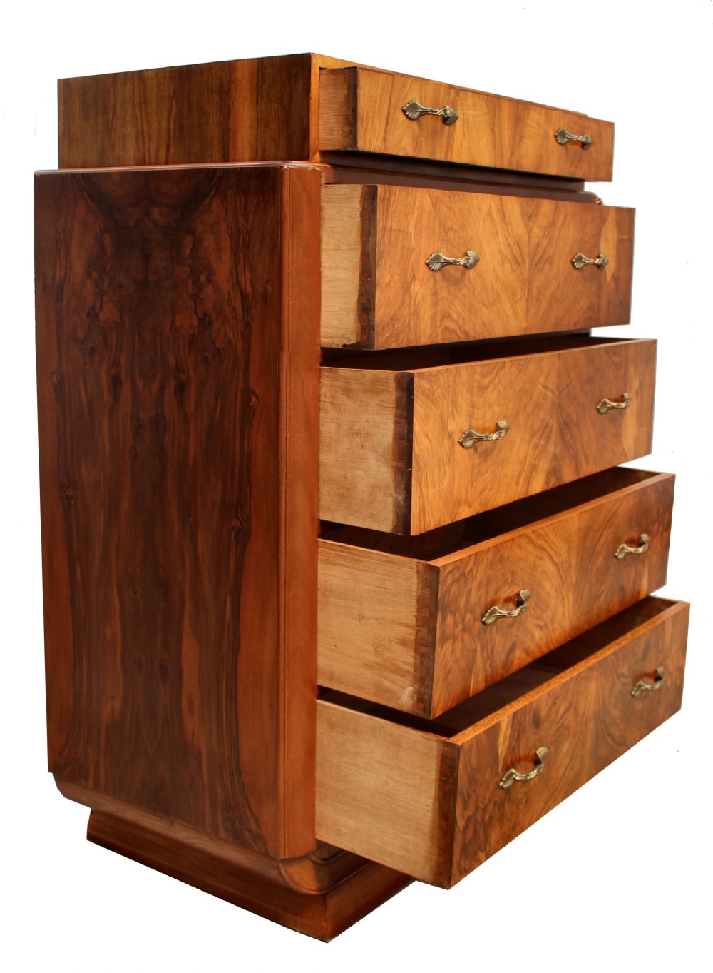 Art Deco Figured Walnut Chest Of Five Drawers, c1930 View V