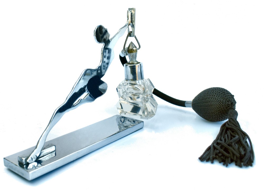 Art Deco Chrome Perfume Bottle Stand With Atomiser, c1930 View II