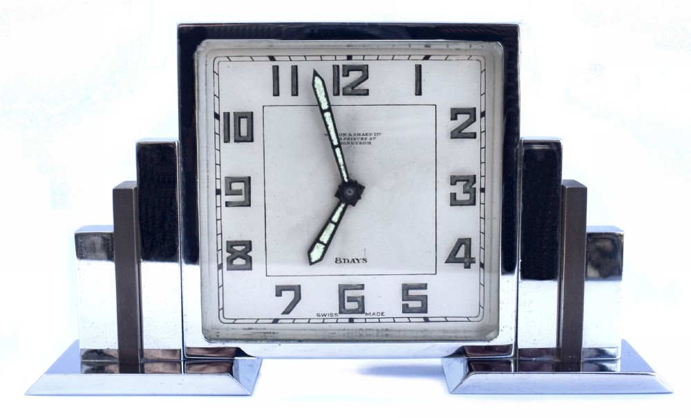 Art Deco 8 Day Chrome Cased Skyscraper Clock, c1930