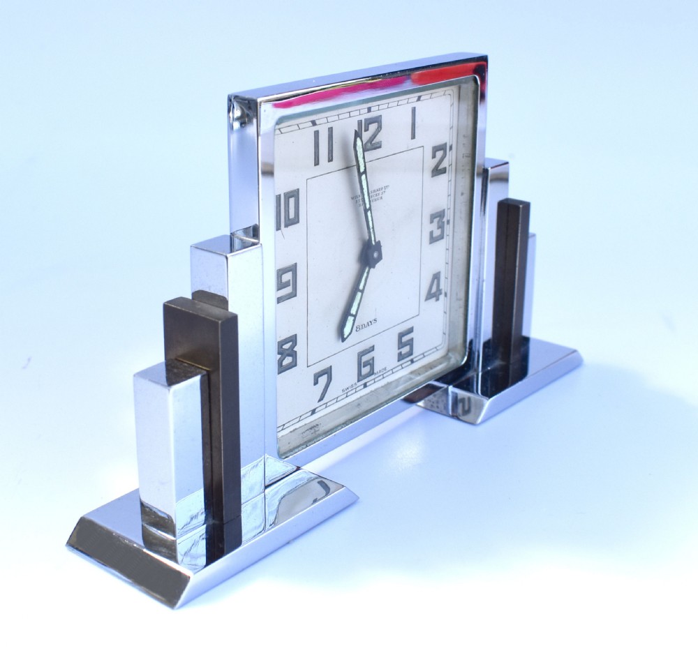 Art Deco 8 Day Chrome Cased Skyscraper Clock, c1930 View II