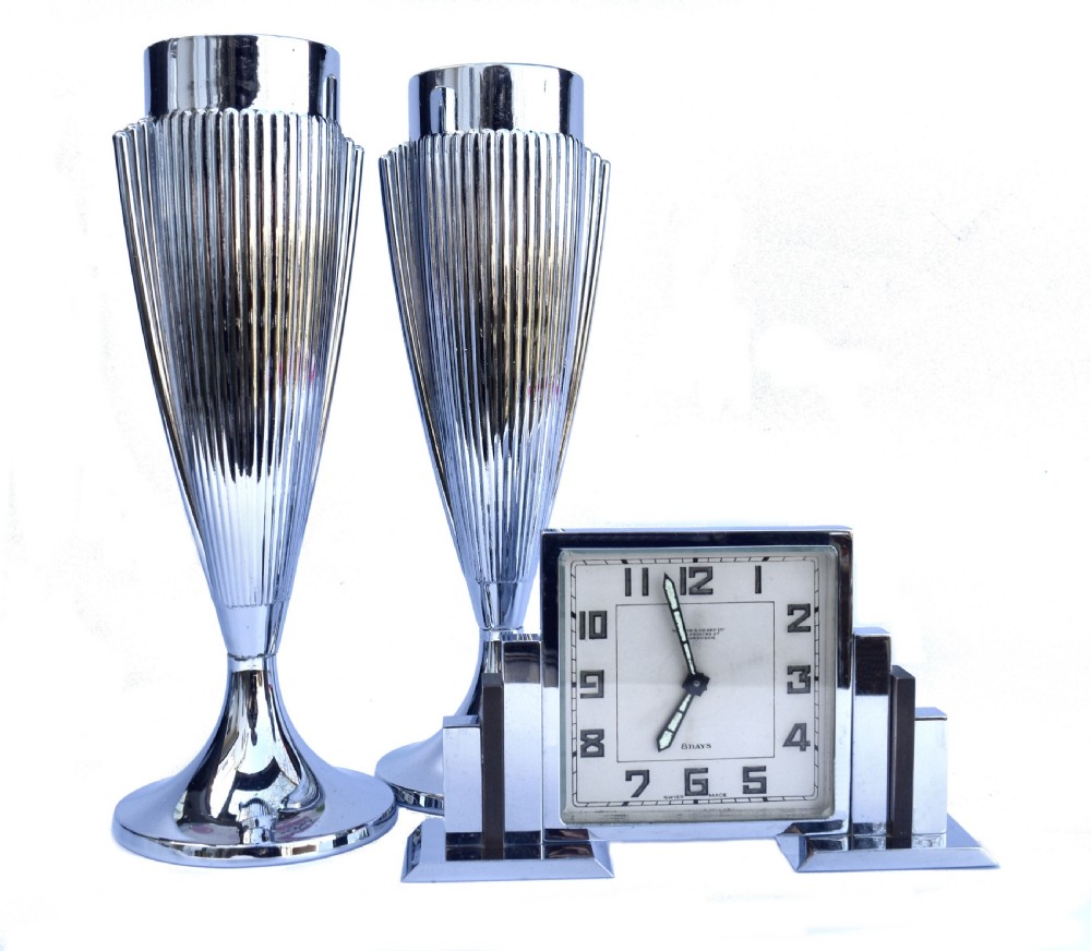 Art Deco 8 Day Chrome Cased Skyscraper Clock, c1930 View III