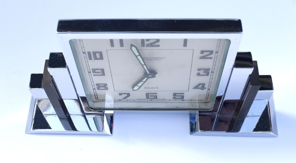 Art Deco 8 Day Chrome Cased Skyscraper Clock, c1930 View IV