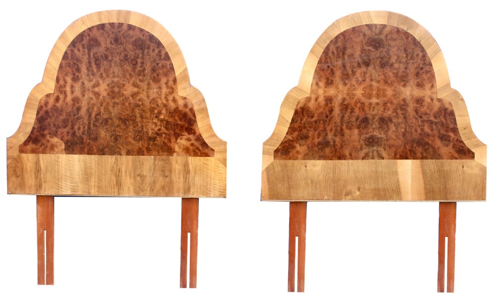Art Deco Single Cloud Shaped Headboard In Figured Walnut, c1930