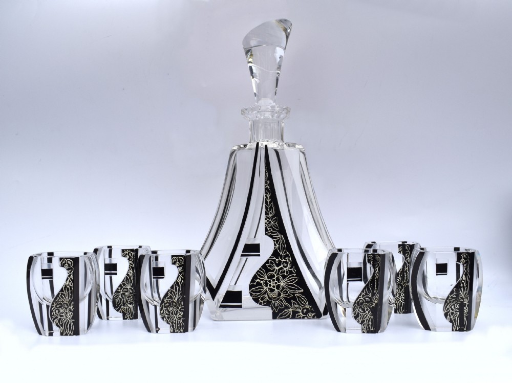 Art Deco Czech Glass Decanter Set By Karl Palda, c1930's