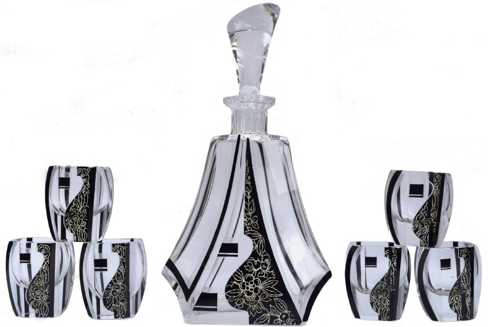 Art Deco Czech Glass Decanter Set By Karl Palda, c1930's View III