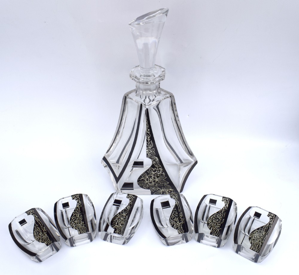 Art Deco Czech Glass Decanter Set By Karl Palda, c1930's View IV
