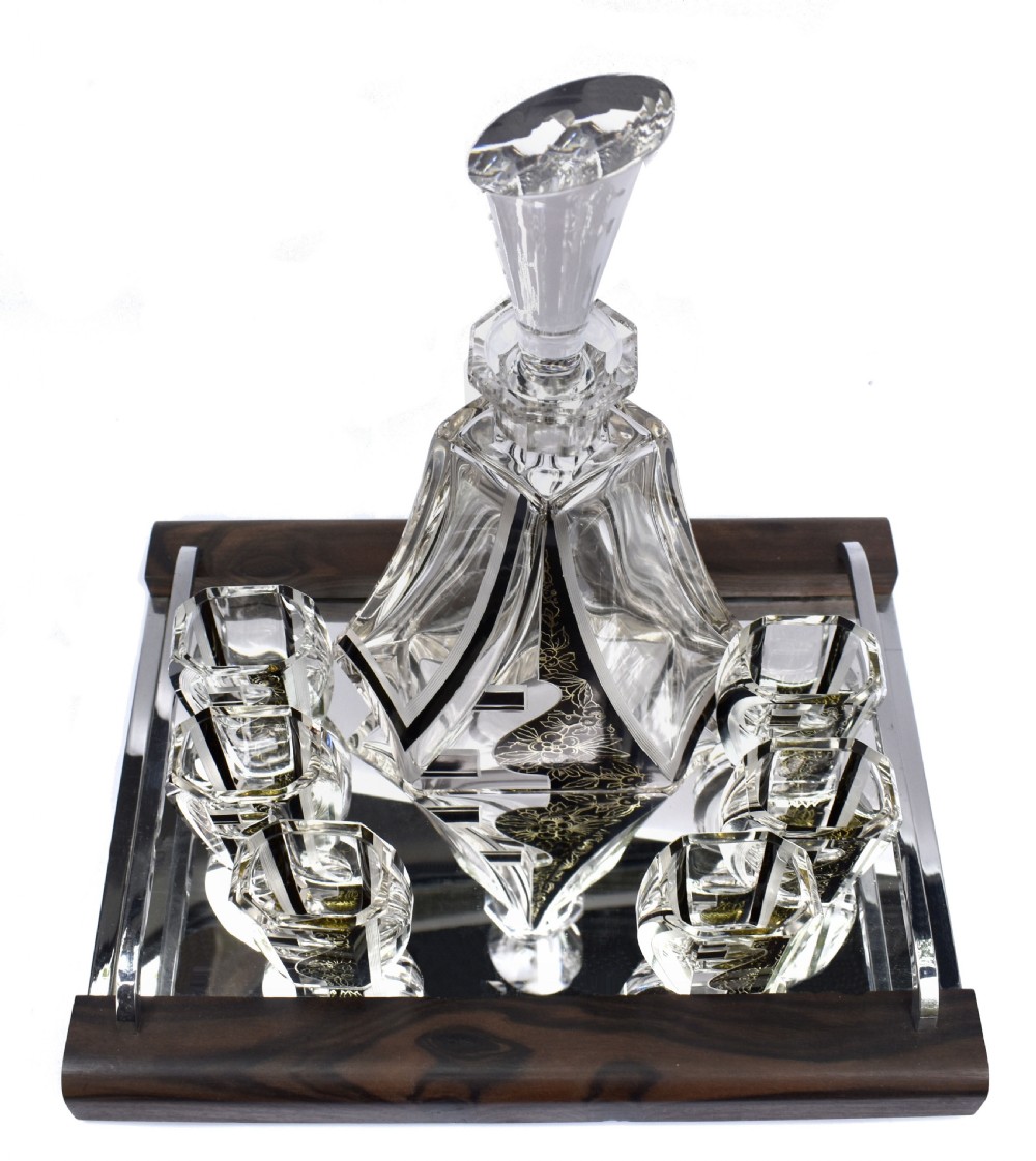 Art Deco Czech Glass Decanter Set By Karl Palda, c1930's View X