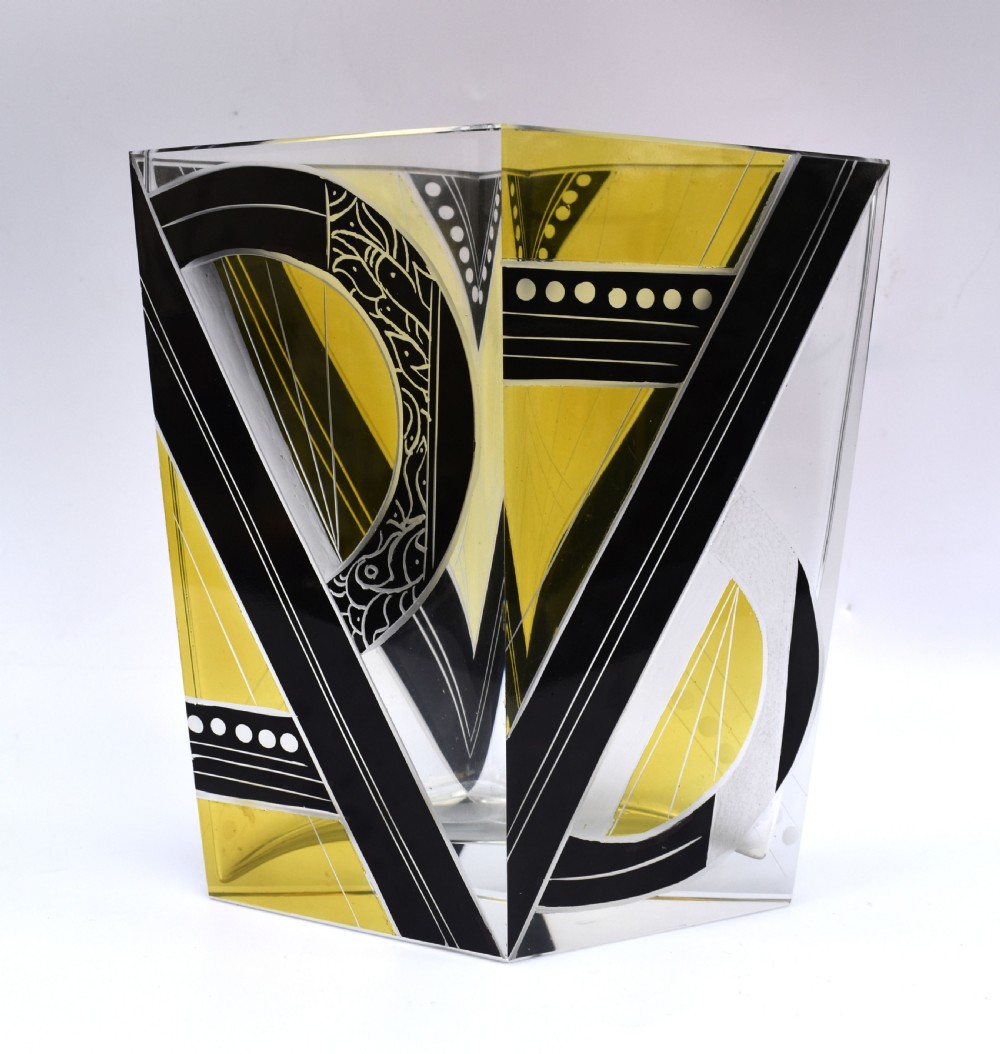 Art Deco Glass & Enamel Etched Vase View II