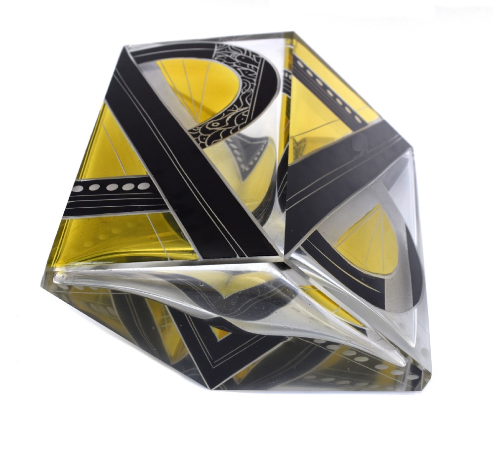 Art Deco Glass & Enamel Etched Vase View V