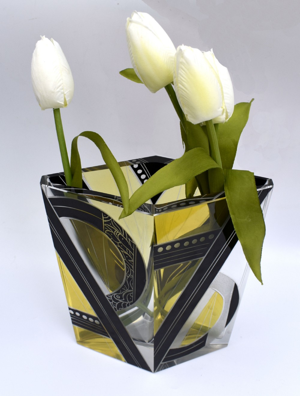 Art Deco Glass & Enamel Etched Vase View VII