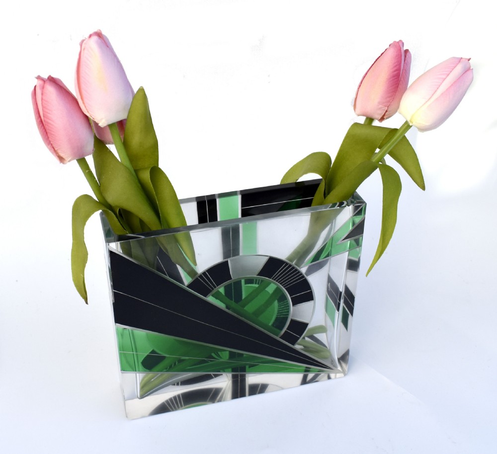Art Deco Glass & Enamel Etched Vase View II