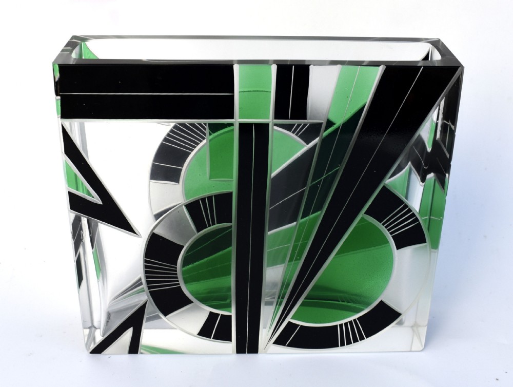 Art Deco Glass & Enamel Etched Vase View IV