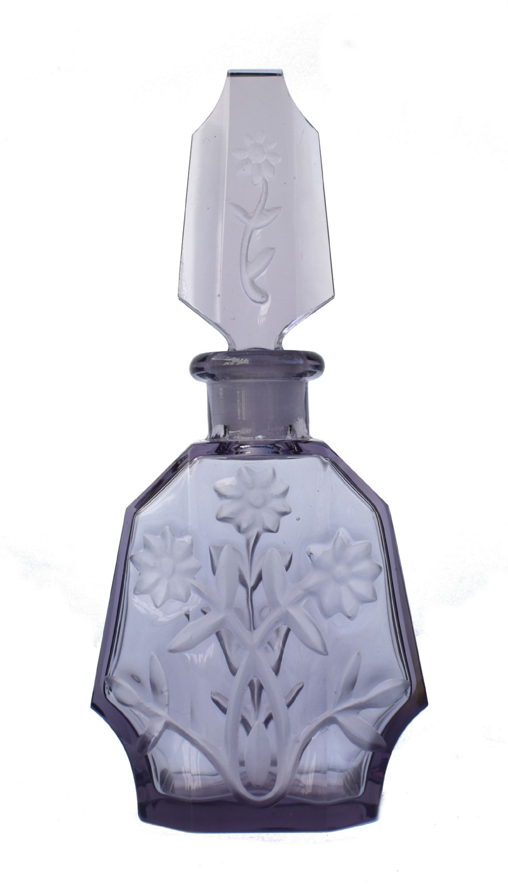 Art Deco Lilac Crystal Glass Perfume Bottle, c1930