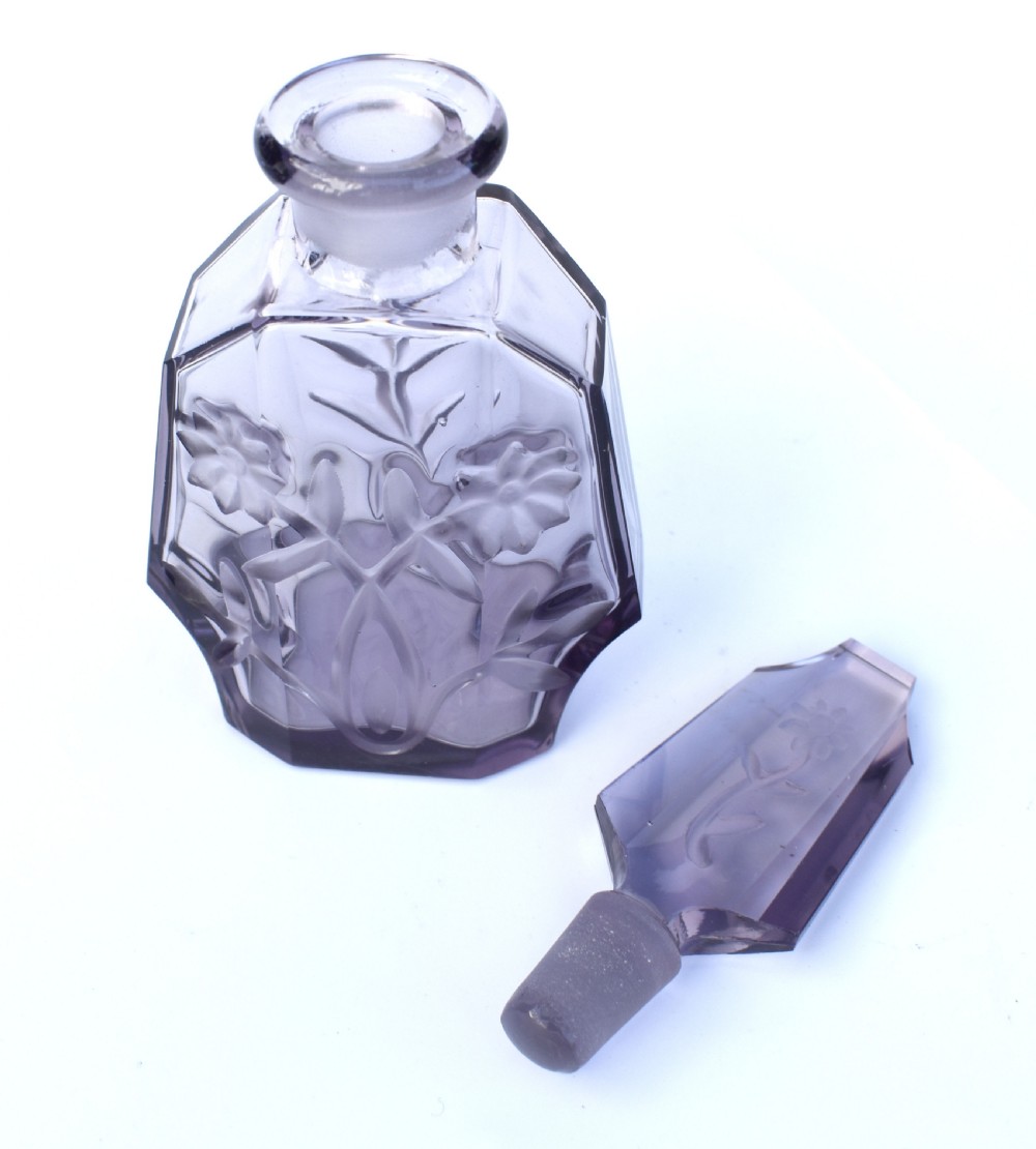Art Deco Lilac Crystal Glass Perfume Bottle, c1930 View V